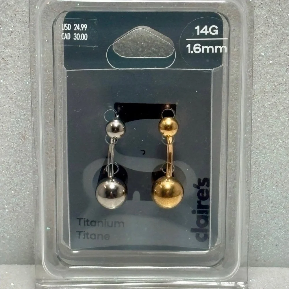 Claire’s Mixed Metal Titanium 14G Belly Bars - 2 Pack new - Picture 2 of 2